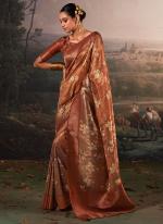 Linen Rust Festival Wear Floral Printed Saree